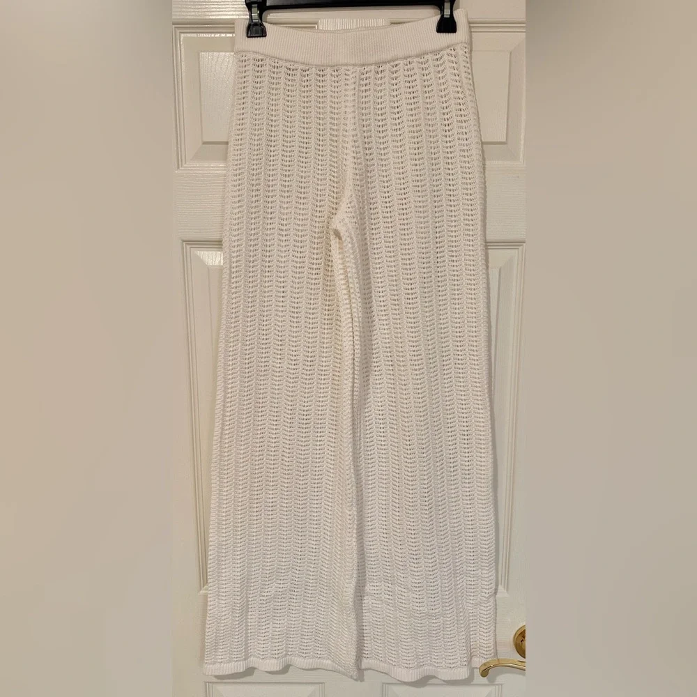 Tularosa Crochet Knit Wide Leg Pants Cream Swim Cover Up S Boho Resort - Picture 4 of 7
